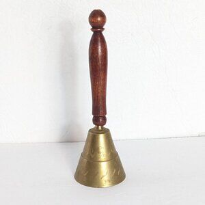 Vintage‎ Brass Etched Bell Wood Handle India Decor Boho